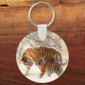 Tigerfamilie im Winter Schlüsselanhänger (Vorderseite)