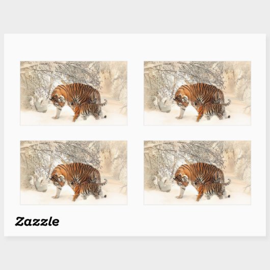 Tigerfamilie Rechteckiger Aufkleber (Blatt)