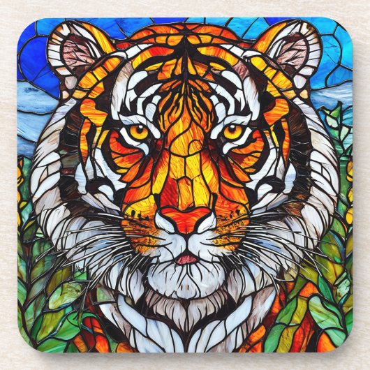 Tigerfarbglas Getränkeuntersetzer (Vorderseite)