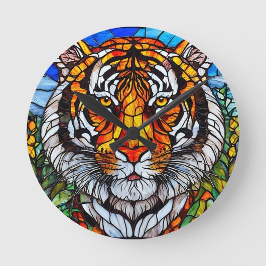 Tigerfarbglas Runde Wanduhr (Vorderseite)