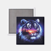 Tigergesicht und Landschaftliche Sonnenuntergangsl Magnet (Vorderseite/Rückseite)