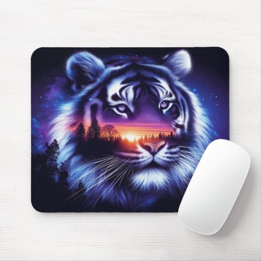 Tigergesicht und Landschaftliche Sonnenuntergangsl Mousepad (Mit Mouse)