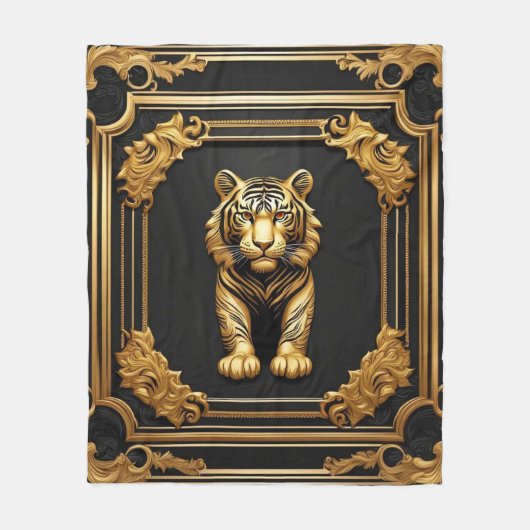 Tigergold und schwarzer Zierrahmen Fleecedecke (Vorderseite)