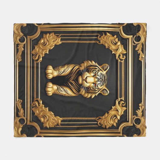 Tigergold und schwarzer Zierrahmen Fleecedecke (Vorderseite (Horizontal))