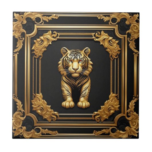 Tigergold und schwarzer Zierrahmen Fliese (Vorderseite)