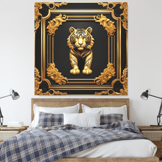 Tigergold und schwarzer Zierrahmen Leinwanddruck (Insitu (Schlafzimmer))