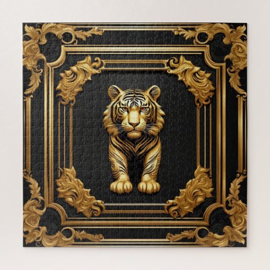 Tigergold und schwarzer Zierrahmen Puzzle (Vertikal)