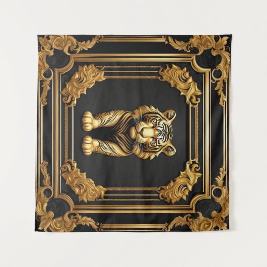 Tigergold und schwarzer Zierrahmen Wandteppich (Vorderseite (Horizontal))