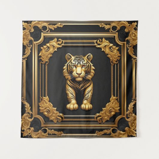 Tigergold und schwarzer Zierrahmen Wandteppich (Vorderseite)