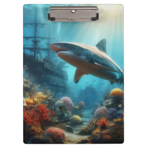 Tigerhai & Korallenriff an der Küste/nautisch Klemmbrett