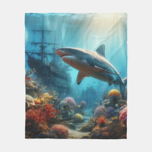 Tigerhai & Korallenriff Fleecedecke (Vorderseite)
