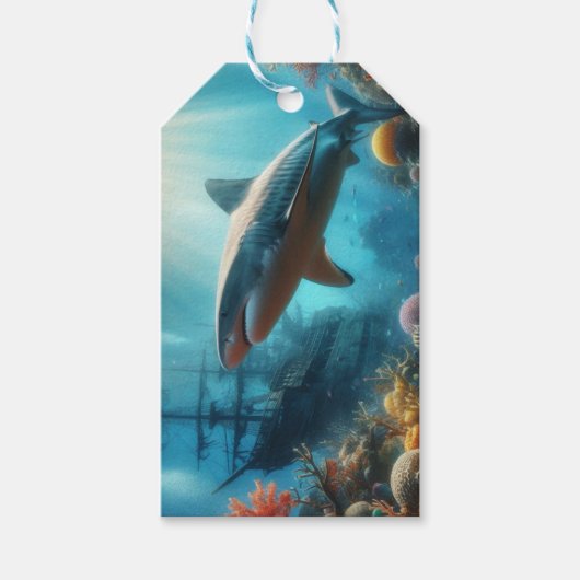 Tigerhai & Korallenriff Geschenkanhänger (Vorderseite)