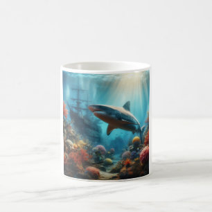 Tigerhai & Korallenriff (Küstennah/nautisch) Kaffeetasse