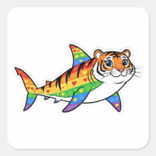 TIGERHAI QUADRATISCHER AUFKLEBER