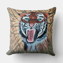 Tigerhandgemalt auf Leinwand Kissen