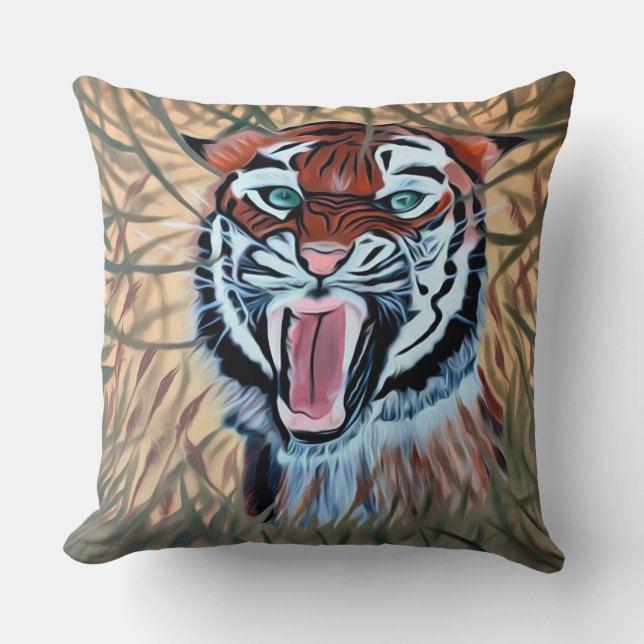 Tigerhandgemalt auf Leinwand Kissen (Vorderseite)