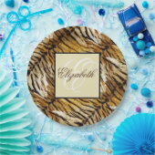 Tigerhaut, Monogramm, stylish, Tiger, gestreift, a Pappteller (Party)