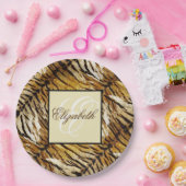 Tigerhaut, Monogramm, stylish, Tiger, gestreift, a Pappteller (Party)