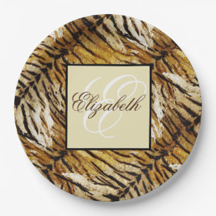 Tigerhaut, Monogramm, stylish, Tiger, gestreift, a Pappteller