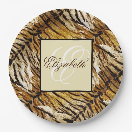 Tigerhaut, Monogramm, stylish, Tiger, gestreift, a Pappteller (Vorderseite)