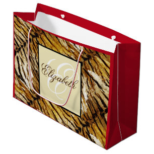 Tigerhaut, Monogramm, stylish, Tiger, gestreift Große Geschenktüte
