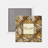 Tigerhaut, Monogramm, stylish, Tiger, gestreift Magnet (Vorderseite/Rückseite)