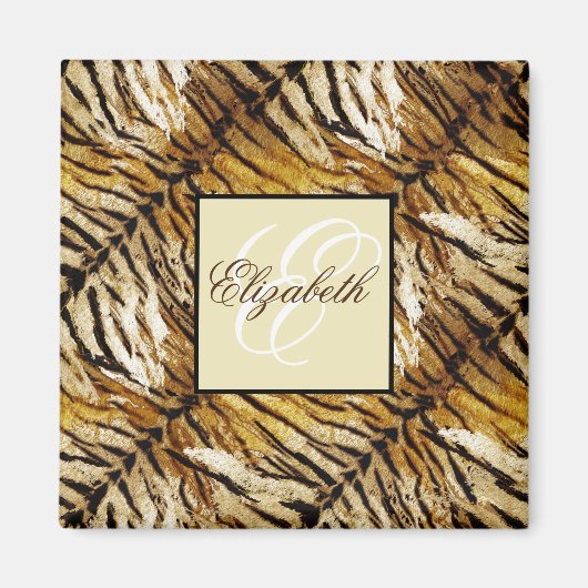 Tigerhaut, Monogramm, stylish, Tiger, gestreift Magnet (Vorne)