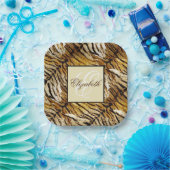 Tigerhaut, Monogramm, stylish, Tiger, gestreift Pappteller (Party)
