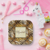 Tigerhaut, Monogramm, stylish, Tiger, gestreift Pappteller (Party)