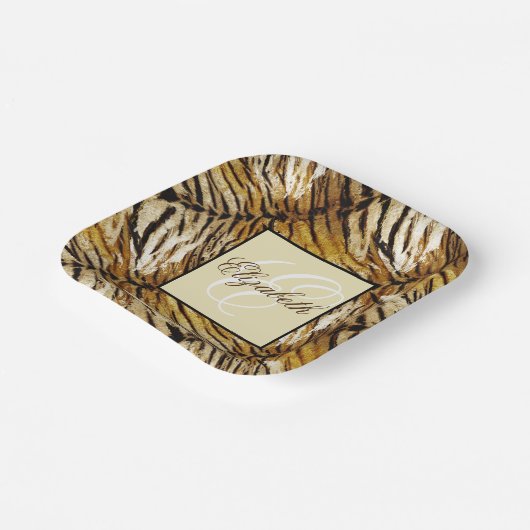 Tigerhaut, Monogramm, stylish, Tiger, gestreift Pappteller (Gewinkelt)