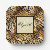 Tigerhaut, Monogramm, stylish, Tiger, gestreift Pappteller (Vorderseite)