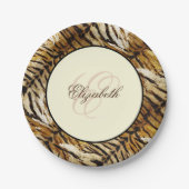Tigerhaut, Monogramm, stylish, Tiger, gestreift Pappteller (Vorderseite)
