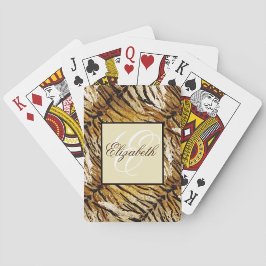 Tigerhaut, Monogramm, stylish, Tiger, gestreift, Spielkarten (Rückseite)