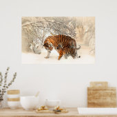 Tigerjunge und Mutter in Schneepulver Poster (Küche)