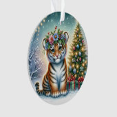 Tigerjunges mit Stechpalmenkrone Ornament (Vorderseite)