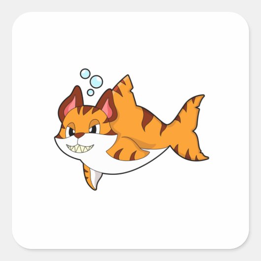 Tigerkatze als Hai im Wasser.PNG Quadratischer Aufkleber (Vorderseite)