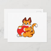 Tigerkatze in Liebe mit Herz.PNG Postkarte (Vorne/Hinten)
