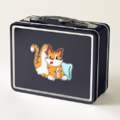 Tigerkatze mit Kissen Metall Brotdose (Rückseite)