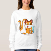 Tigerkatze mit Kissen Sweatshirt (Vorderseite)