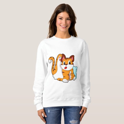 Tigerkatze mit Kissen Sweatshirt (Vorne ganz)
