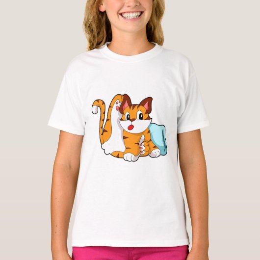 Tigerkatze mit Kissen T-Shirt (Vorderseite)