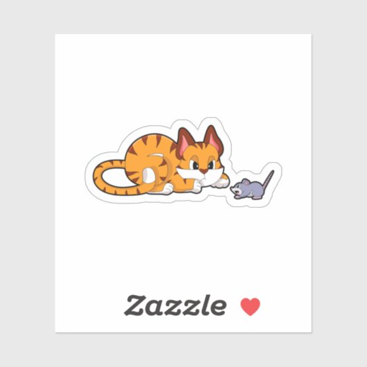Tigerkatze mit Maus Aufkleber (Blatt)