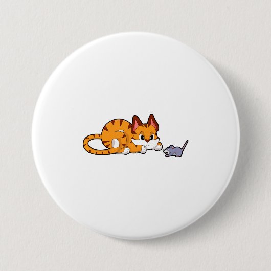 Tigerkatze mit Maus Button (Vorderseite)