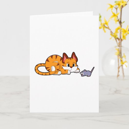 Tigerkatze mit Maus Karte (Gelbe Blume)