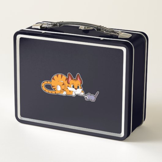 Tigerkatze mit Maus Metall Brotdose (Rückseite)