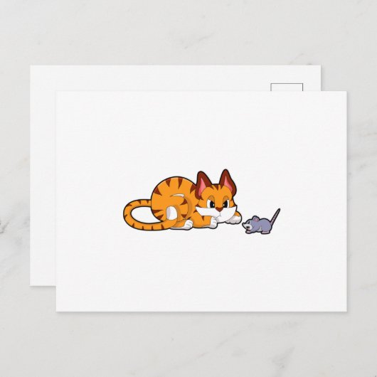 Tigerkatze mit Maus Postkarte (Vorne/Hinten)