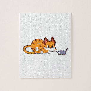 Tigerkatze mit Maus Puzzle