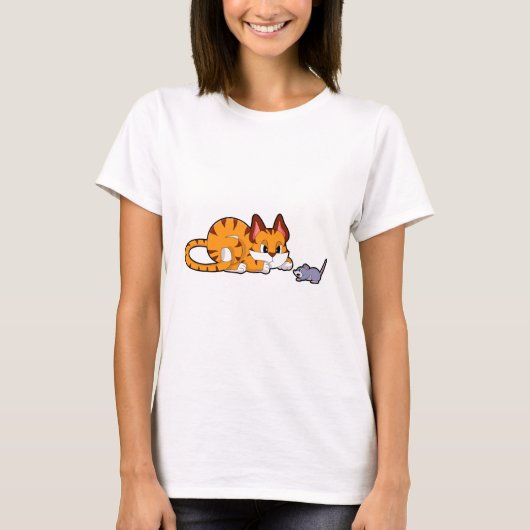 Tigerkatze mit Maus T-Shirt (Vorderseite)