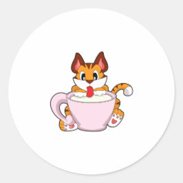 Tigerkatze mit Milchcup.PNG Runder Aufkleber