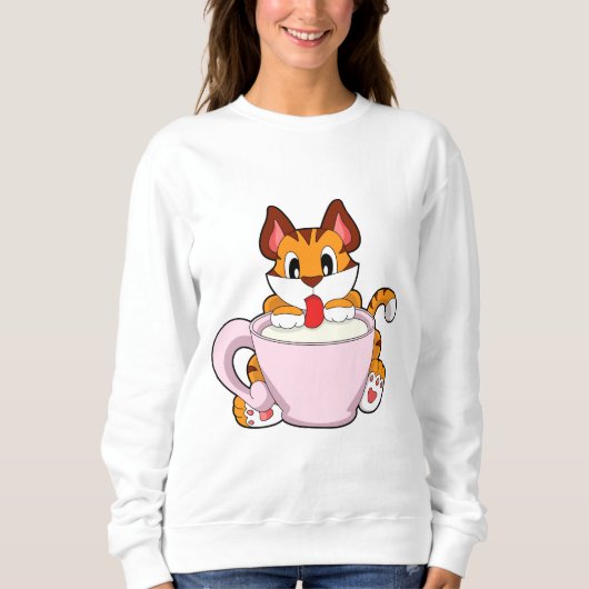 Tigerkatze mit Milchcup.PNG Sweatshirt (Vorderseite)